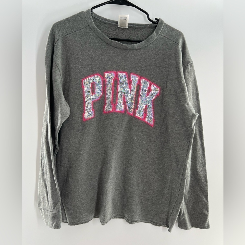 VICTORIA SECRET PINK LONG SLEEVE SWEATSHIRT WITH PINK ON FRONT  MEDIUM
